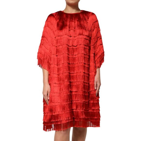 Dolce & Gabbana Fringe Short Sleeve Dress Women Red Dresses